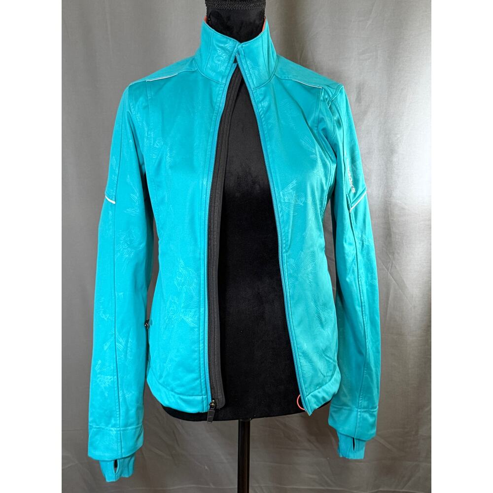 Brooks Utopia Softshell Jacket Teal Floral Coral Fleece Thumbholes Run Small